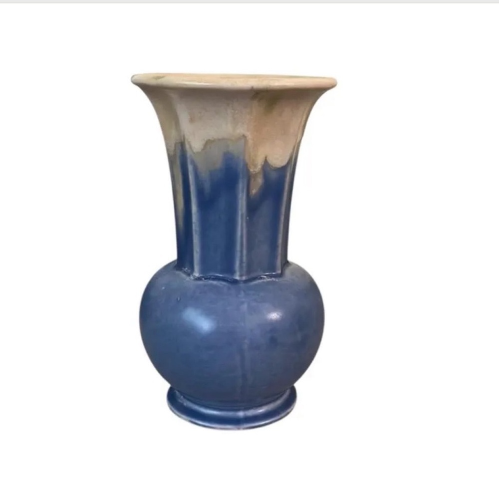 Vintage Japan Ceramic Vase Blue Cream Marbled